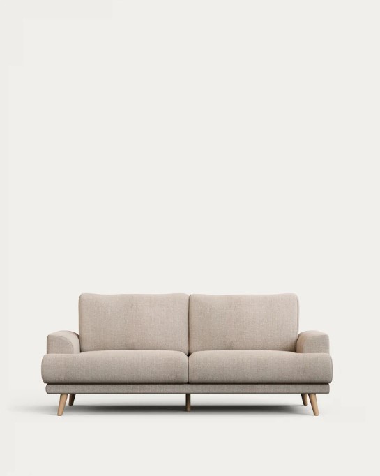 Karin 2-seater sofa beige with solid beech wood legs with natural finish 210 cm